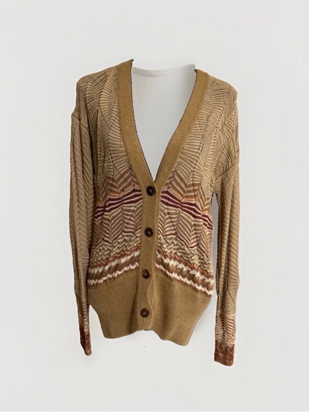 Missoni Multitone Camel Chevron Button-Front Cardigan